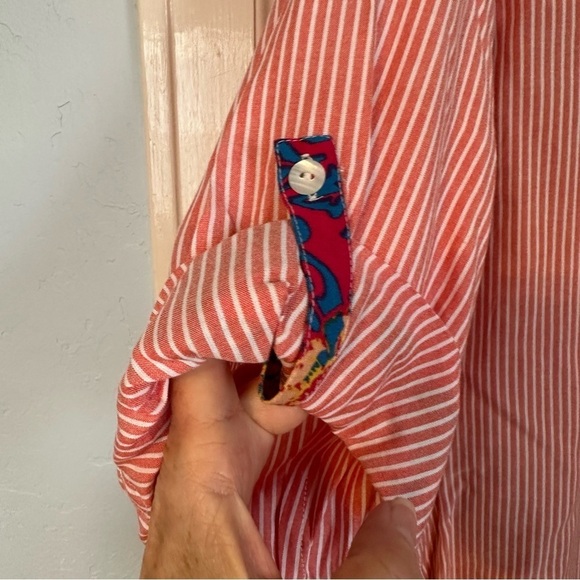 Intro Peach & White Striped Button-Up 3/4 Roll Tab Sleeve Boho Size 3X - Picture 7 of 16